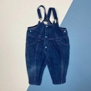Vintage Premaman Pleated Clip Denim Overalls 6 Months
